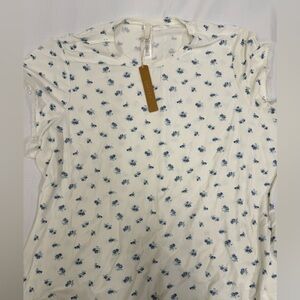 SKIMS White and Blue Floral Ribbed soft lounge pajama set brand new with tags
